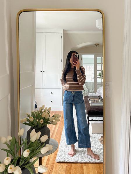 Haven’t had success with trying on wide leg jeans but LOVE how these fit! These are the same brand, Maeve from Anthropologie, as my cinnamon pants I wore during fall/winter. So soft and super comfortable! More of a splurge than my Abercrombie pants but I do think these are better in quality. Wearing 23P. Comes in petite and plus sizes  #jeans 

#LTKstyletip