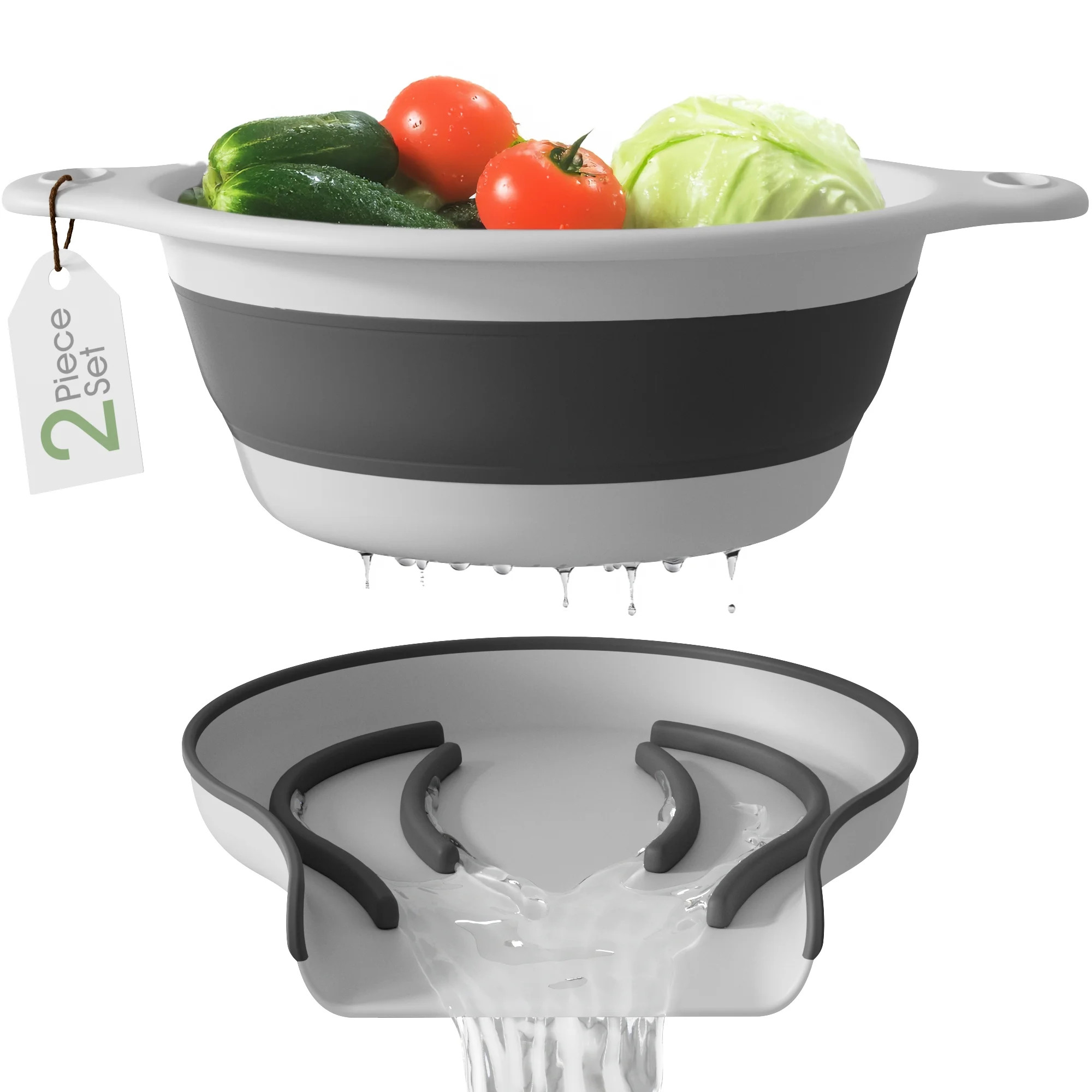 Gevoli 2-in-1 Large Collapsible Colander with Self-draining Base Set - Plastic Side Drain Food st... | Walmart (US)