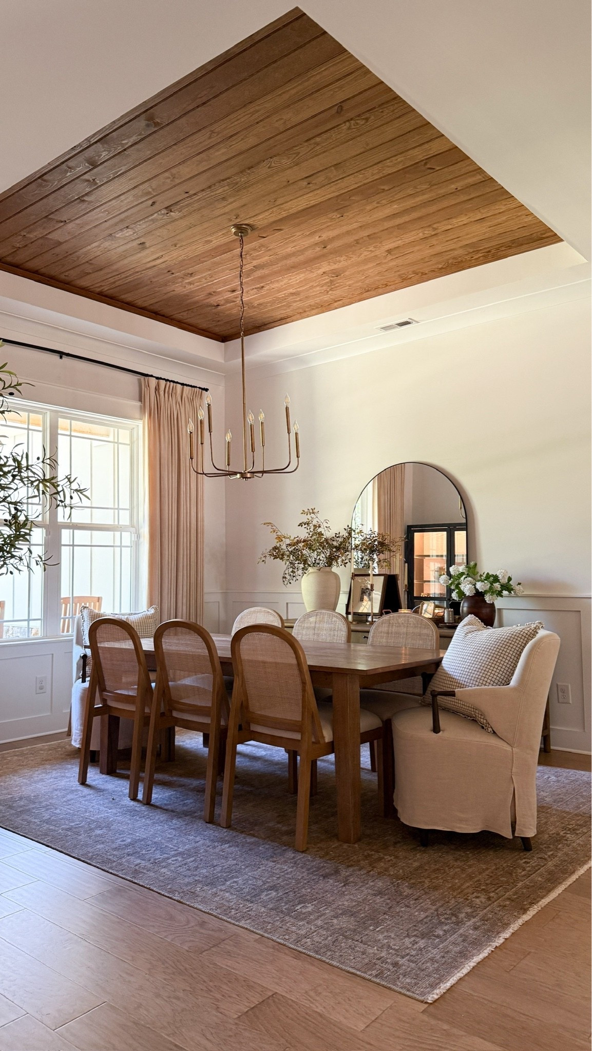 Our wood panel ceiling always gets questions — and it’s one of my favorite details in our home. It adds such warmth to this dining room space. 🤎 I wrote a blog post all about the ceiling on my website, so feel free to visit coryellhome.com to learn more. 🙌🏻

#LTKHome