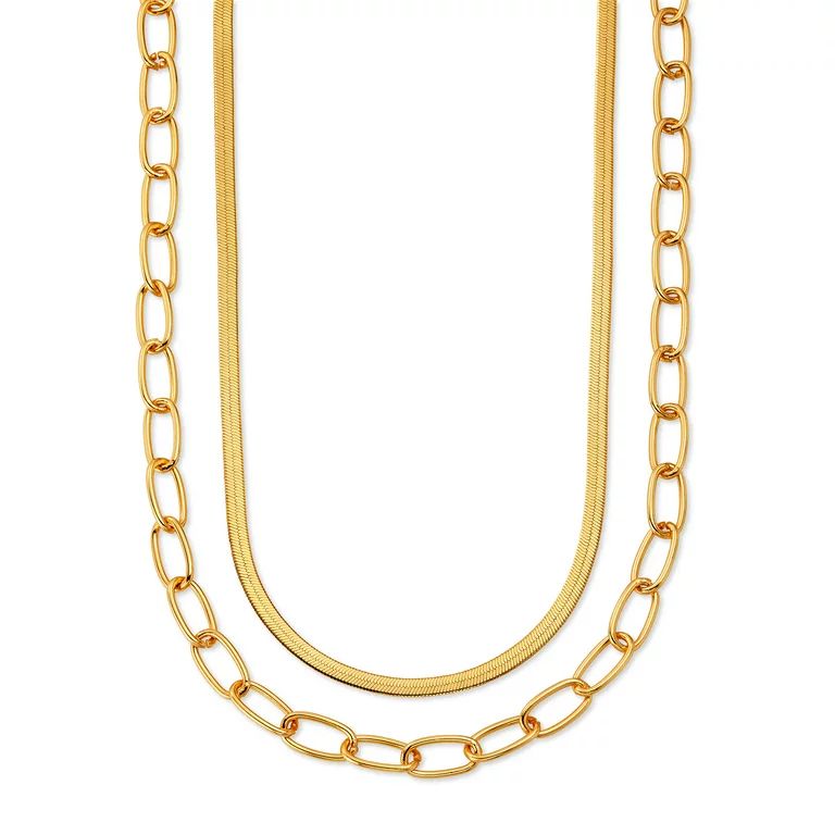 Scoop Womens 14KT Gold Flash Plated Brass Herringbone Link Chain Layered Necklace | Walmart (US)