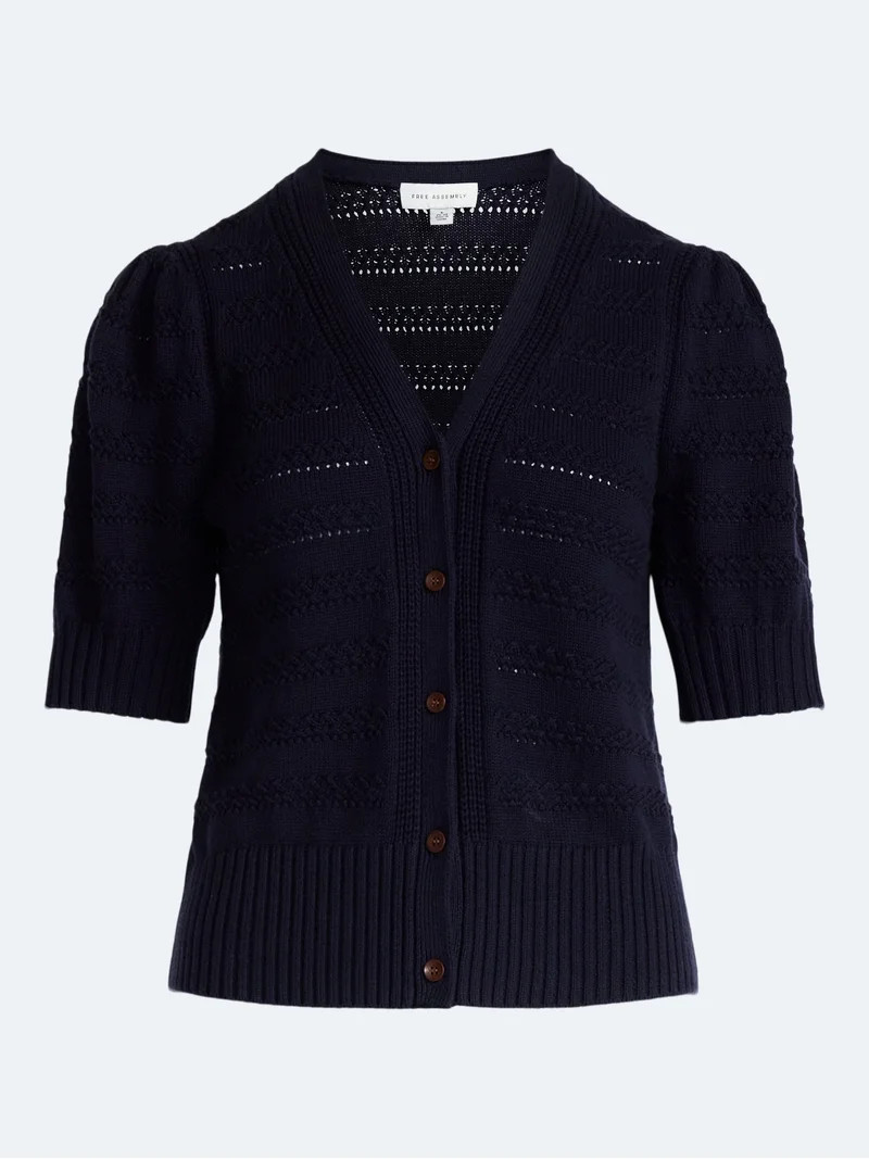 Free Assembly's Women's Cotton Crochet Cardigan Sweater with Puff Sleeves, Sizes XS-4X | Walmart (US)
