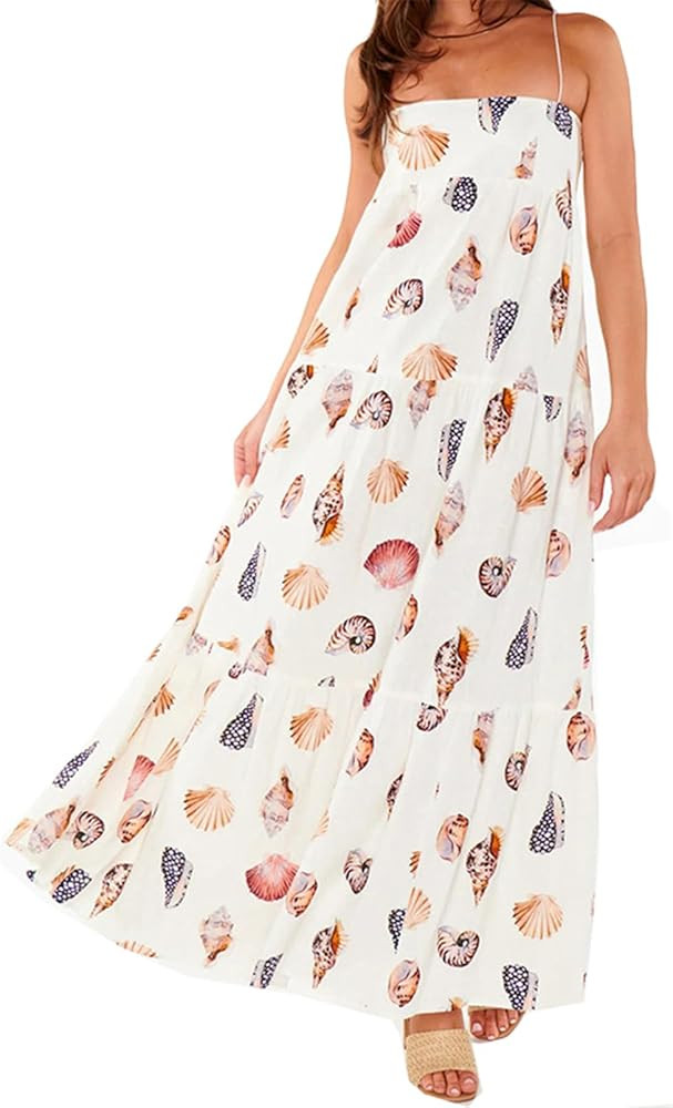 Women's Sexy Sleeveless Spaghetti Strap Ruched Shell Printed A-line Cocktail Party Dress | Amazon (US)