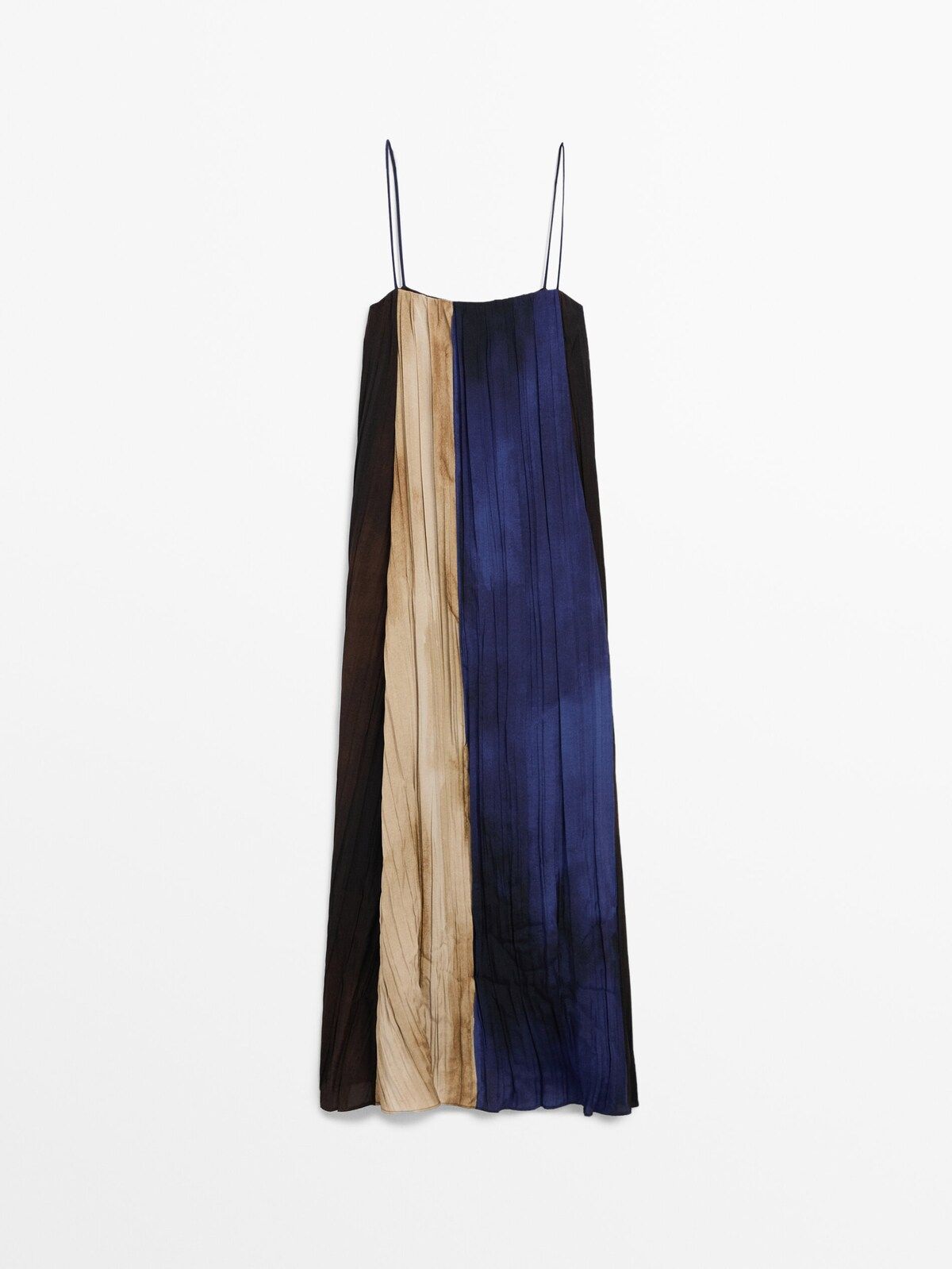Long printed dress with pleated detail | Massimo Dutti (US)