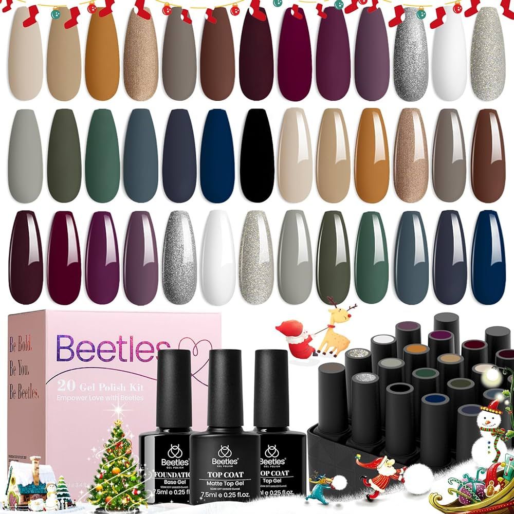 Beetles Gel Polish Gel Nail Kit with Base Top Coat-20 Colors Industrial Wave Collection Winter Br... | Amazon (US)
