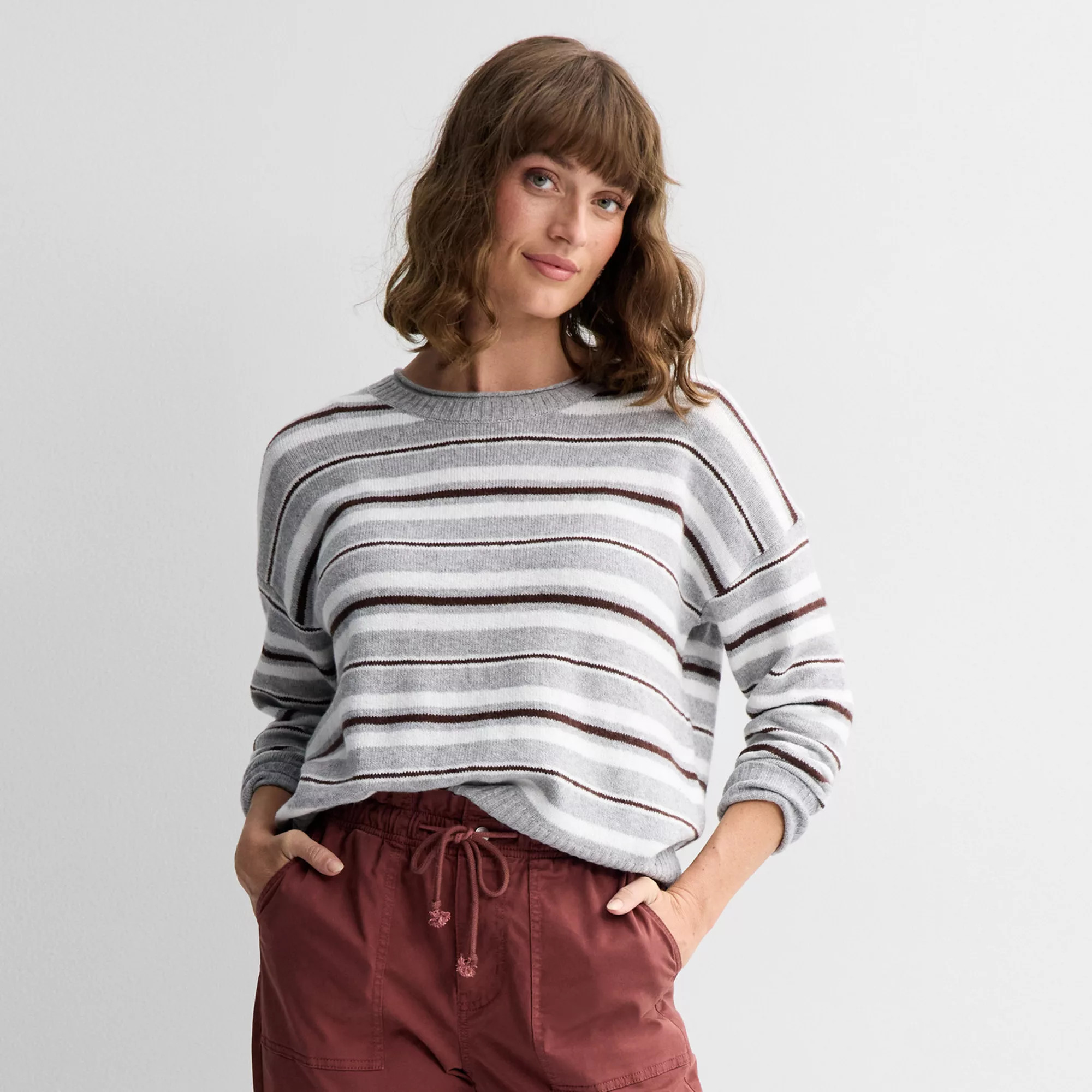 Women's Sonoma Goods For Life® Lightweight Rollneck Sweater, Size: Large, Gray Plum Stripe | Kohl's
