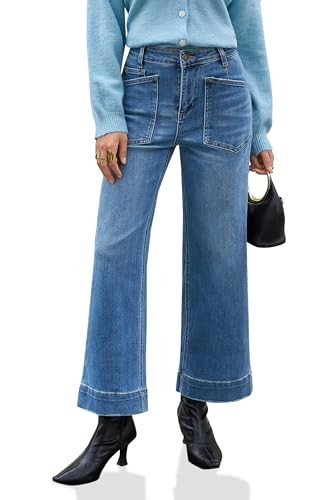 Cicy Bell Womens Cropped Wide Leg Jeans Stretchy High Waisted Trendy Baggy Denim Ankle Pants with... | Amazon (US)