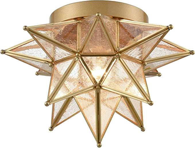 Dazhuan Brass Moravian Star Light Flush Mount Celing Lights Seeded Glass Shade Boho Moroccan Ceil... | Amazon (US)