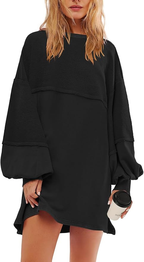 Panadila Womens Oversized Long Sleeve Patchwork Sweatshirt Dress Crewneck Tunic Sweatshirts Fall ... | Amazon (US)