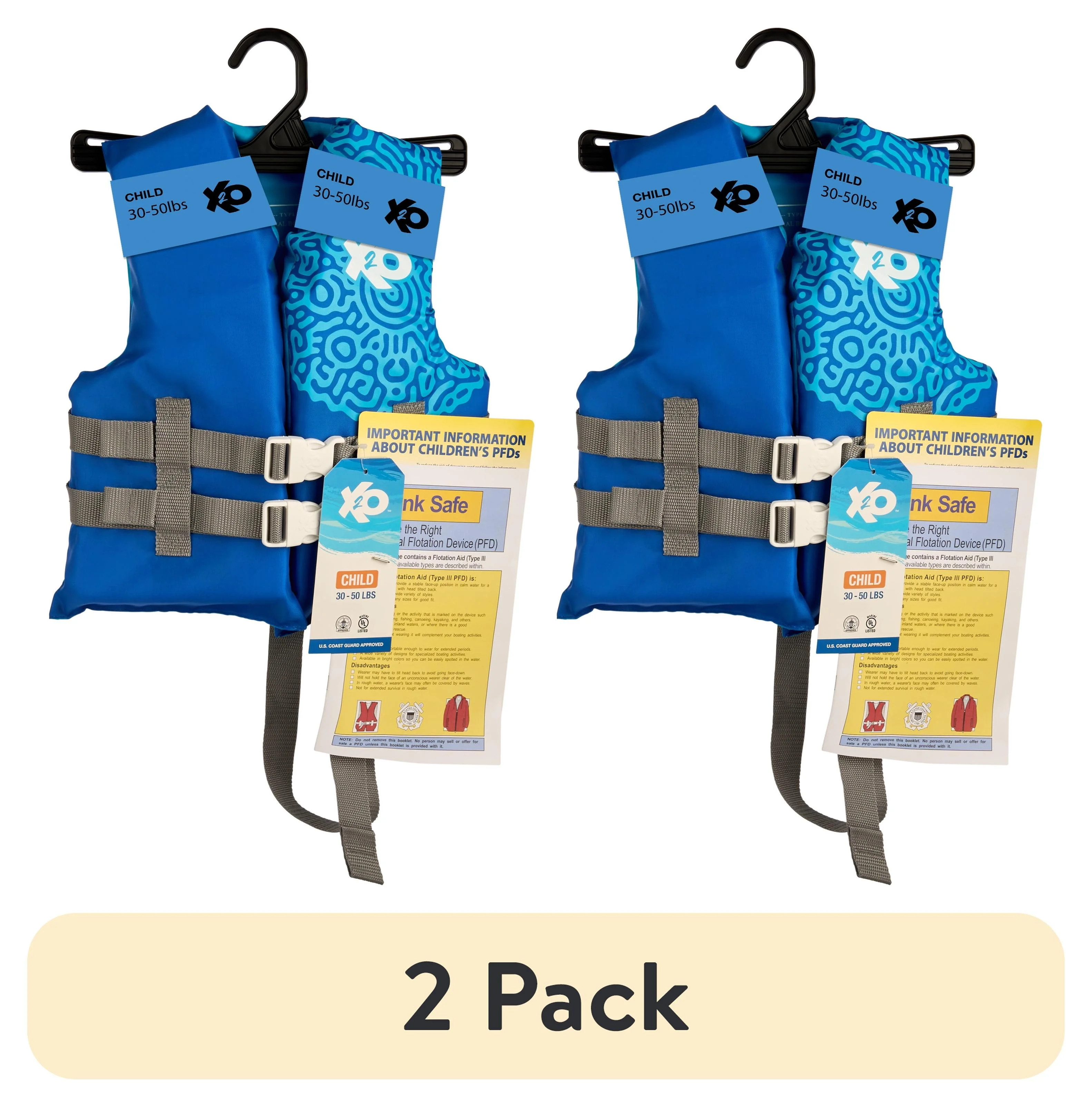 (2 pack) X2O Universal Child Open-Sided Life Vest and Jacket, 30lbs - 50lbs, Unisex, Blue Ocean C... | Walmart (US)