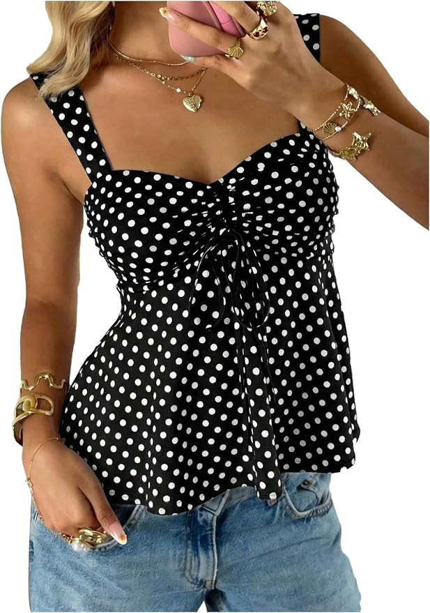 SOLY HUX Women's Cute Babydoll Tops Polka Dots Sleeveless Ruched Peplum Top Summer Crop Tank Shir... | Amazon (US)