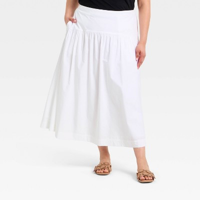 Women's Resort Poplin Drop Waist Midi Skirt - A New Day™ White 2X | Target
