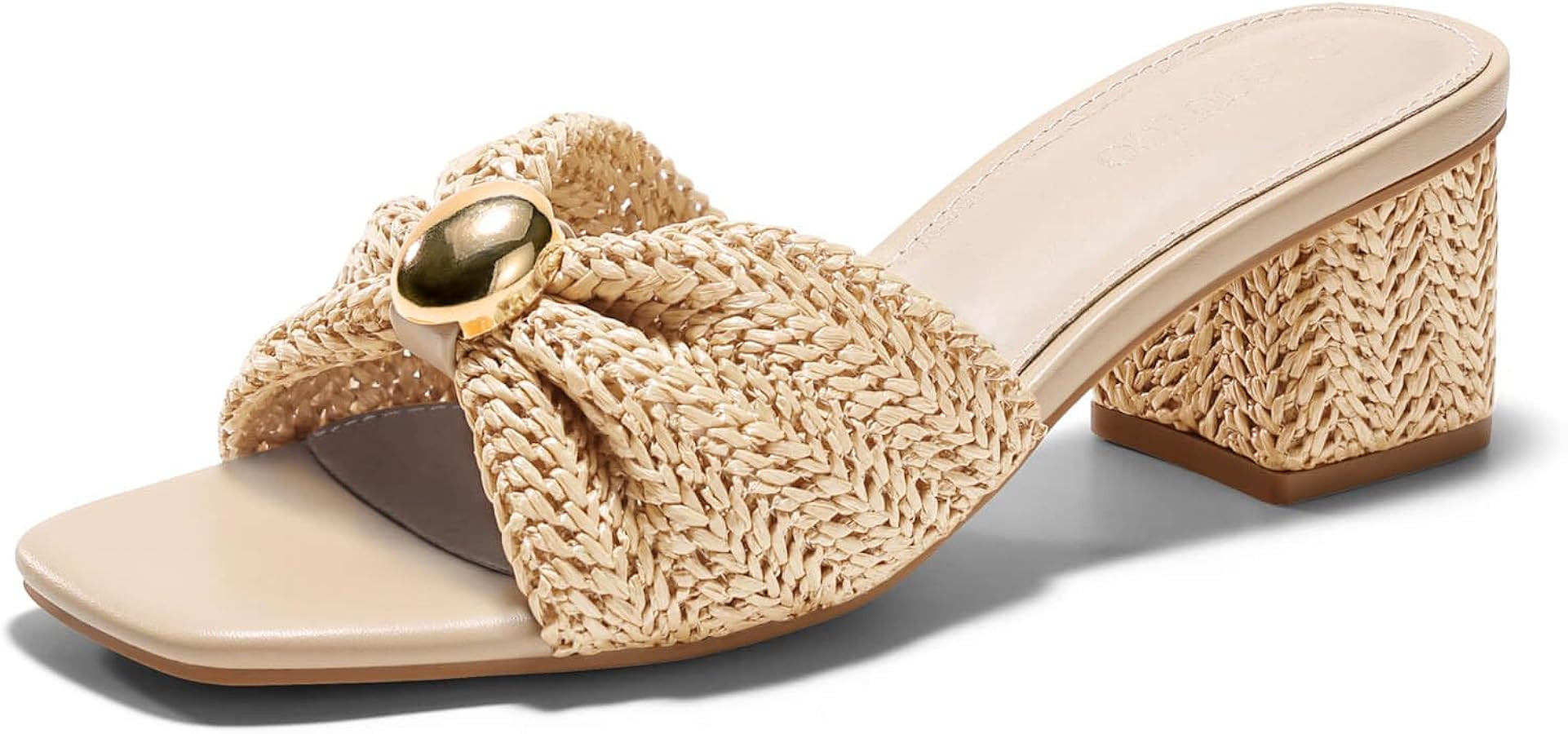 Coutgo Womens Low Chunky Block Heels Raffia Sandals Square Open Toe Slip On Slides Summer Beach D... | Amazon (US)