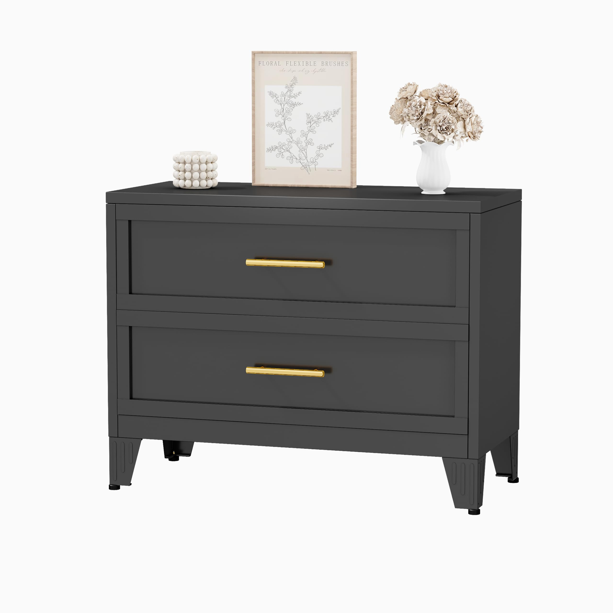 Metal Dresser for Bedroom 2 Drawers Dresser Metal Storage Dressers Organizer,24.8" H Black Drawer... | Amazon (US)