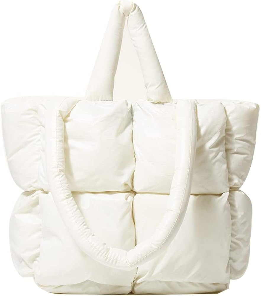 Large Puffer Tote Bag Quilted Cotton Padded Designer Handbag, Women Fashion Large Tote Shoulder H... | Amazon (US)