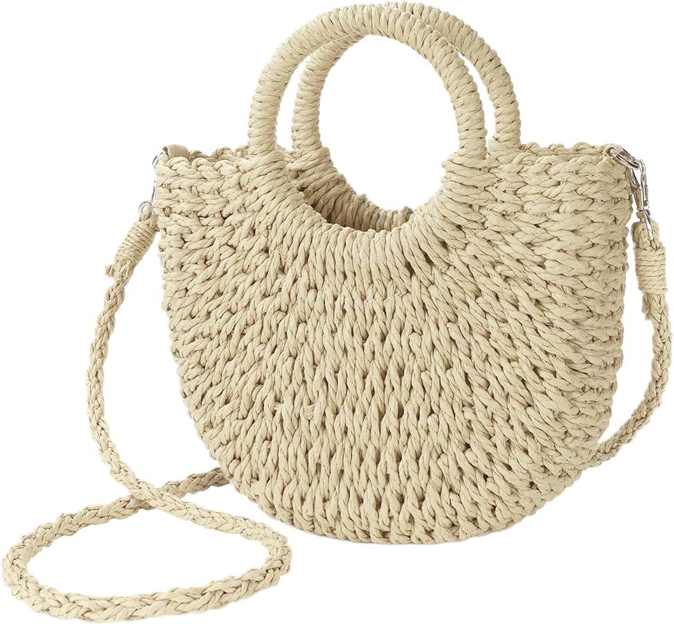 Womens Straw Beach Bag Woven Crossbody Shoulder Bags Top Handle Satchel Handbag Purse for Summer | Amazon (US)
