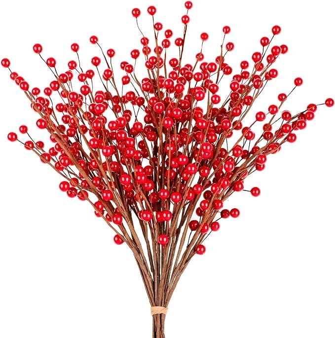 Whaline 12 Pack Red Berry Twig Stem, Artificial Burgundy Berry Picks for Christmas Tree Decoratio... | Amazon (US)