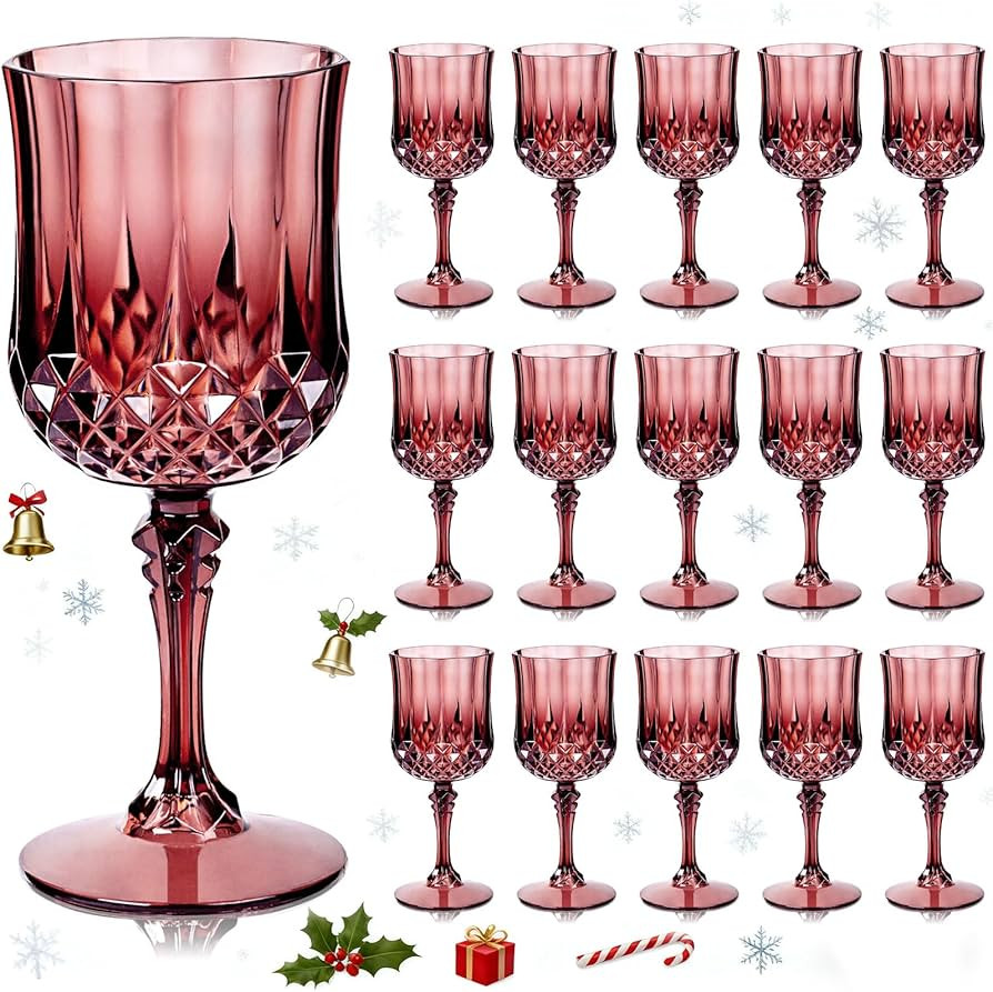 Ciaell 24PCS Burgundy Plastic Wine Glasses - 7 Oz Plastic Goblets for Party - Burgundy Vintage Dr... | Amazon (US)