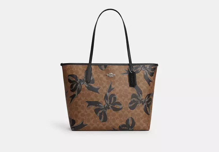 City Tote Bag In Signature Canvas With Bow Print | Coach Outlet US