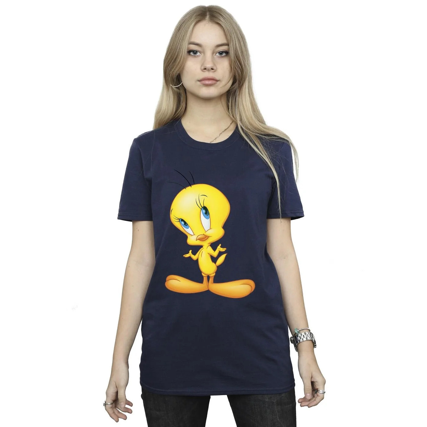 Looney Tunes Womens Tweety Standing Cotton Boyfriend T-Shirt | Walmart (US)