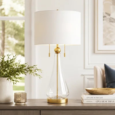 Aadyn 28" Modern Glam Glass Table Lamp USB Charging Pull Chain Soft Lighting for Bedroom Living Room | Wayfair North America