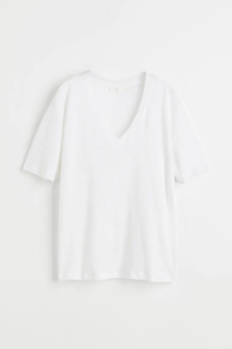 V-neck Linen Jersey T-shirt | H&M (US + CA)