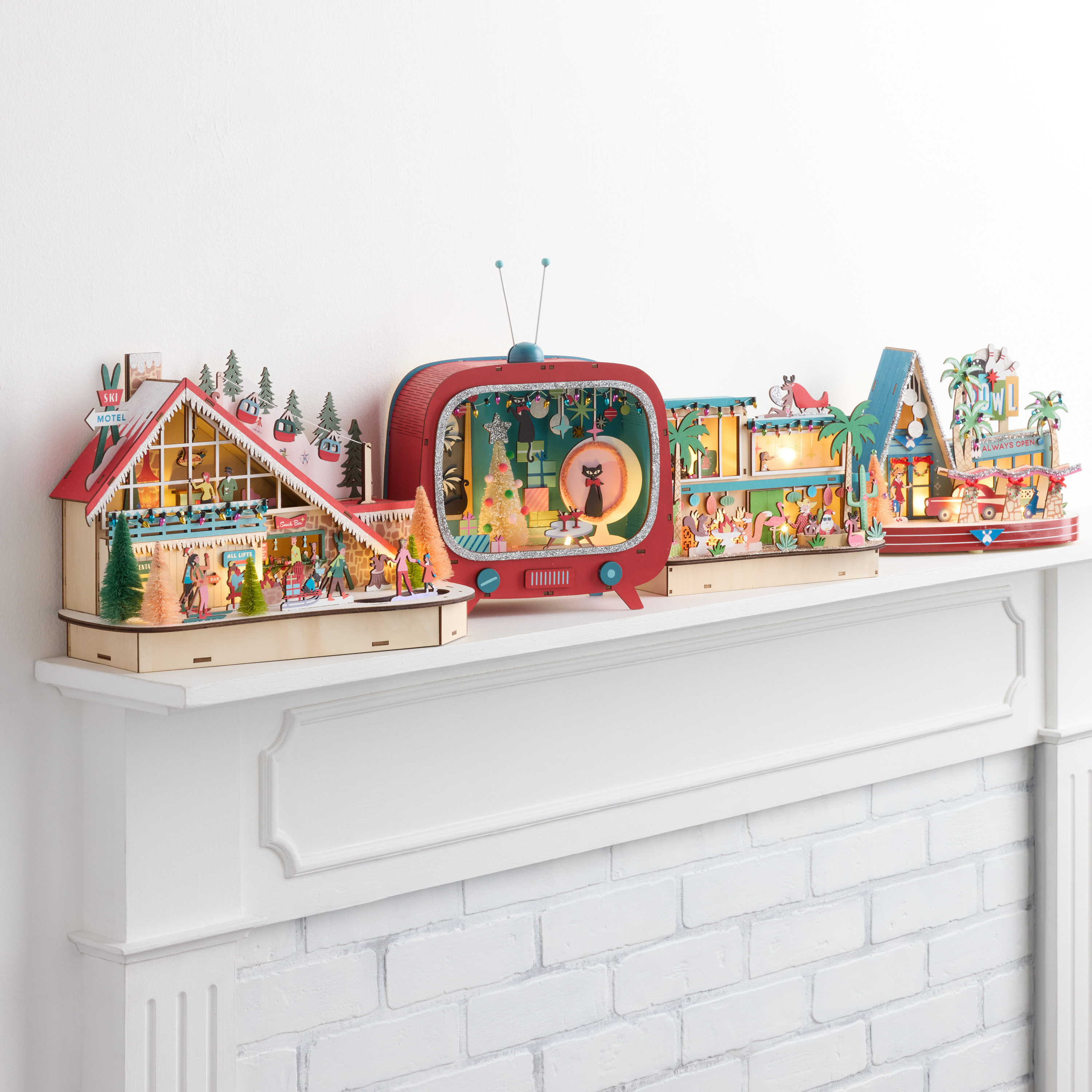 Laser Cut Wood Mid Century LED Light Up Decor Collection | World Market