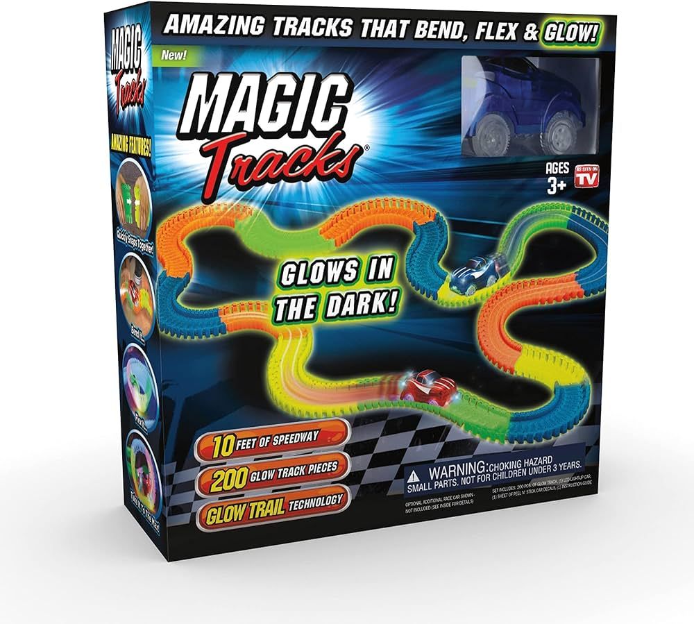 Ontel Magic Tracks 10 Foot Glow In The Dark Bendable Flexible Racetrack with LED Light-Up Race Ca... | Amazon (US)