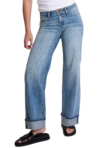 YMI Women's Brittany Low Rise Wide Leg Cuff Jeans, C Sky Blue, 1 | Amazon (US)