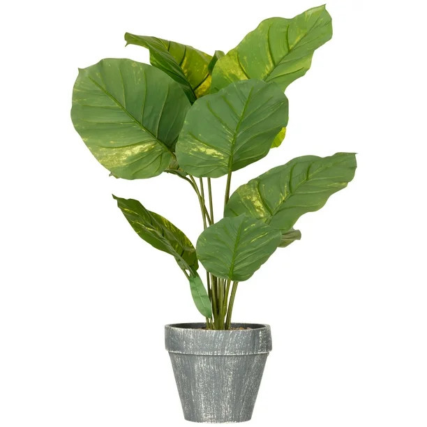 27" Artificial Philodendron Plant in Gray Washed Planter Pot - Walmart.com | Walmart (US)