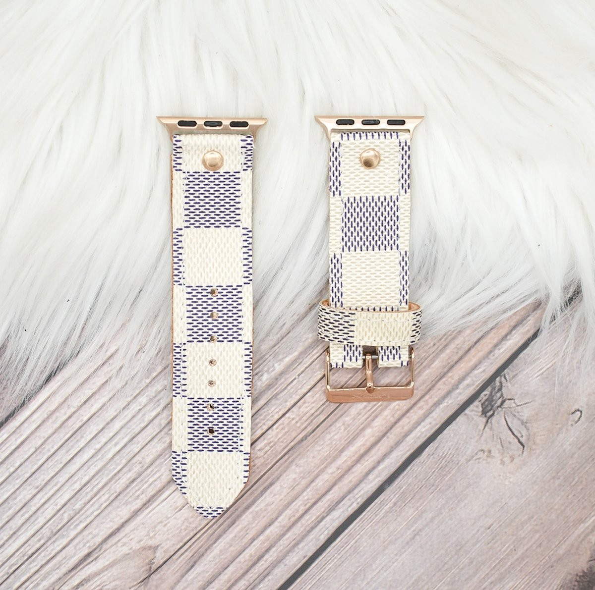 Ready to Ship LV Damier Azur Apple Watch Buckle Band in XXS-S 38/40mm | Sparkl