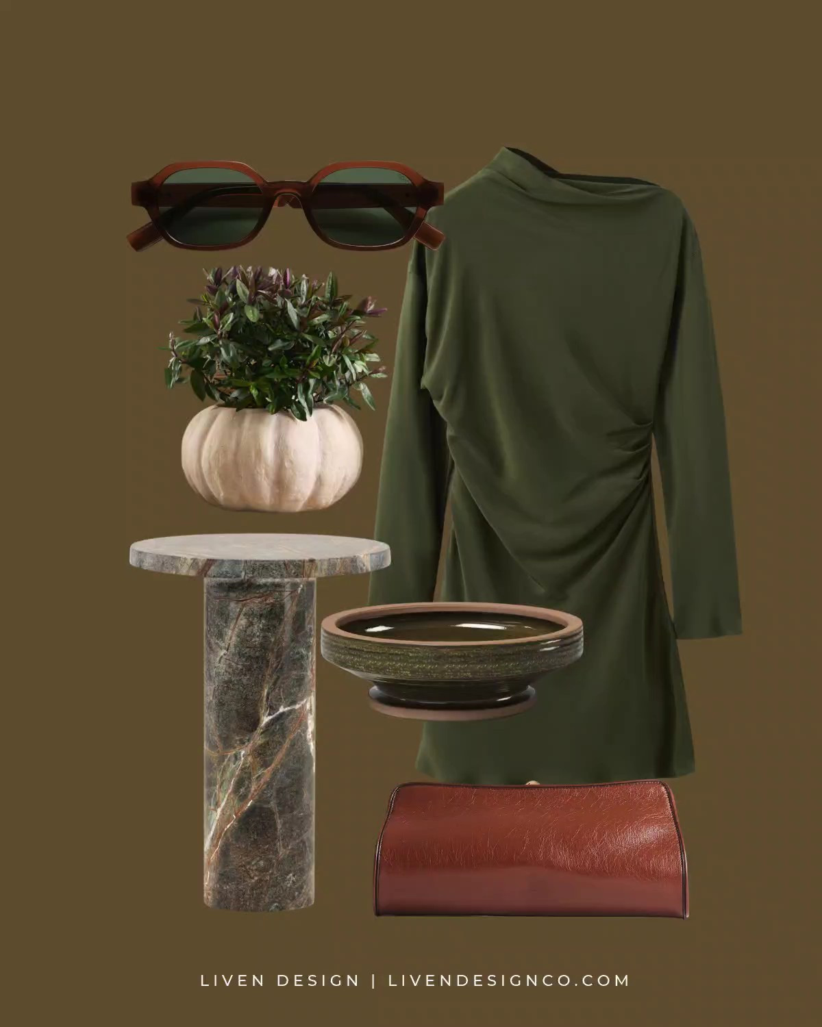 New discoveries. Style inspiration. Home finds. Home decor. Affordable finds. Pumpkin decor. Pumpkin planter. Olive green ruched dress. Long sleeve dress. Red brown sunglasses. Amazon fashion. Mango. Target home. Decorative bowl. Brown clutch. Tan clutch. Green marble side table

#LTKSeasonal #LTKHome #LTKSaleAlert