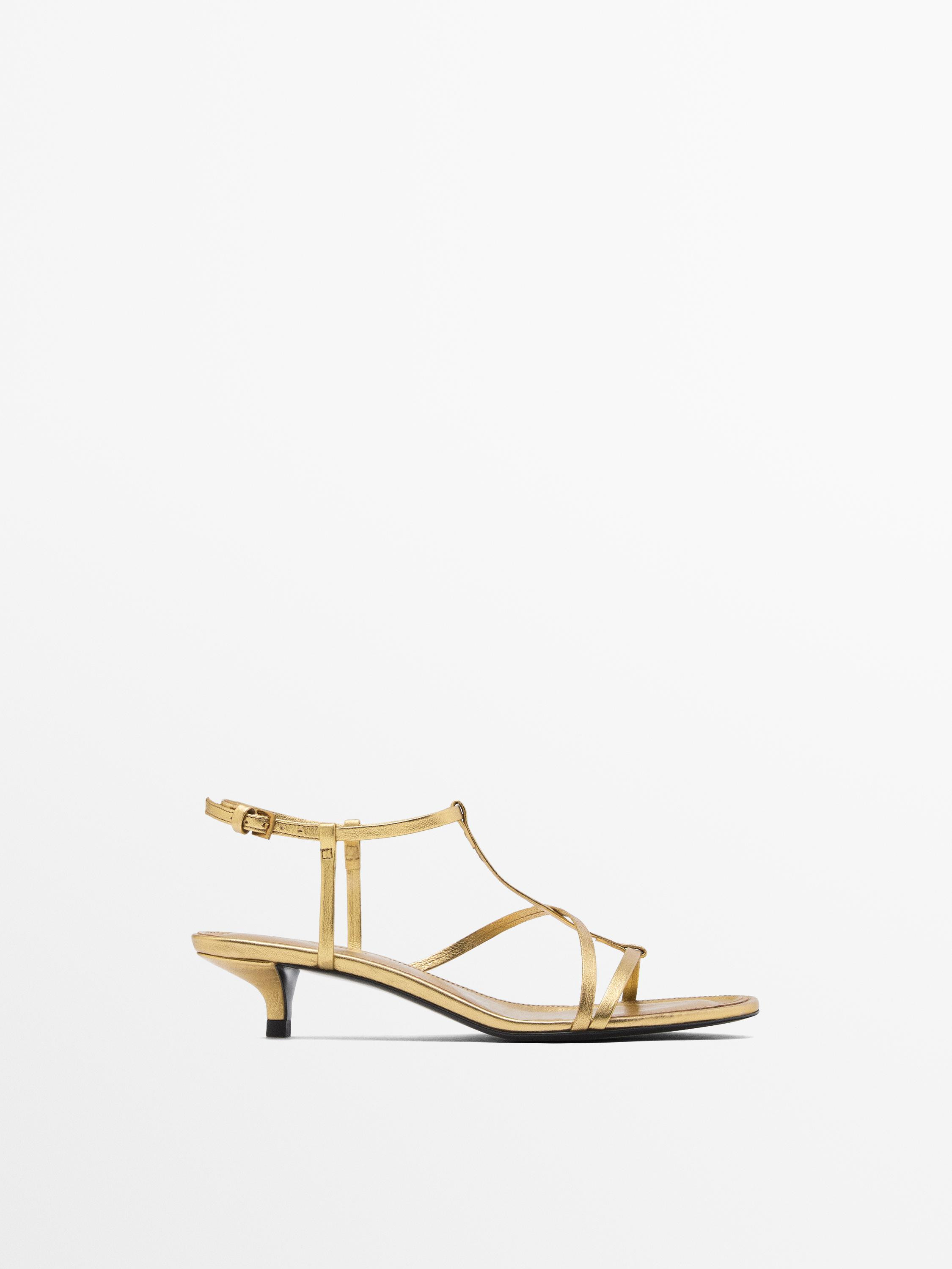 Metallic heel strappy sandals | Massimo Dutti US