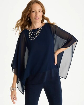 Women's Travelers™ Chiffon Layered Top in Blue | Chico's Wrinkle-Free Travel Clothing | Chico's