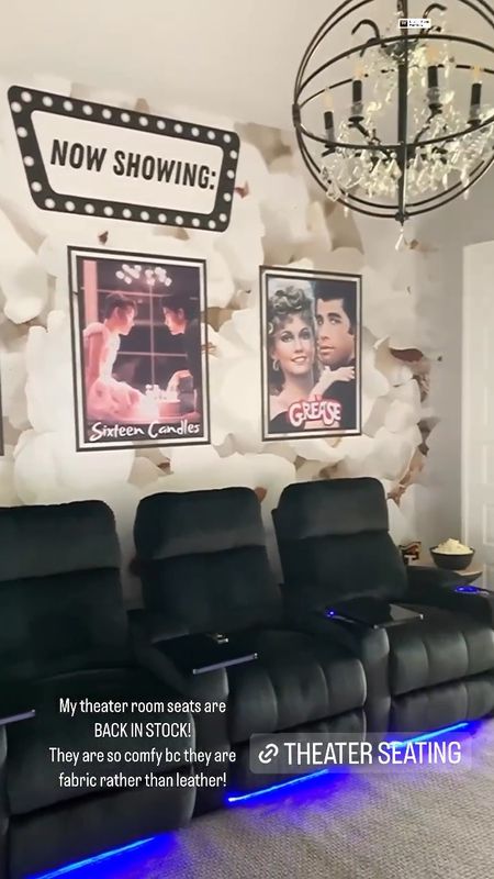 🍿🎥 Theater room seating at Modern Farmhouse Glam
Couch sectional furniture movie room leather microfiber black 
Popcorn machine, movie room decor signs, blanket, candy machine bar cabinet 

#LTKhome #LTKfamily #LTKsalealert
