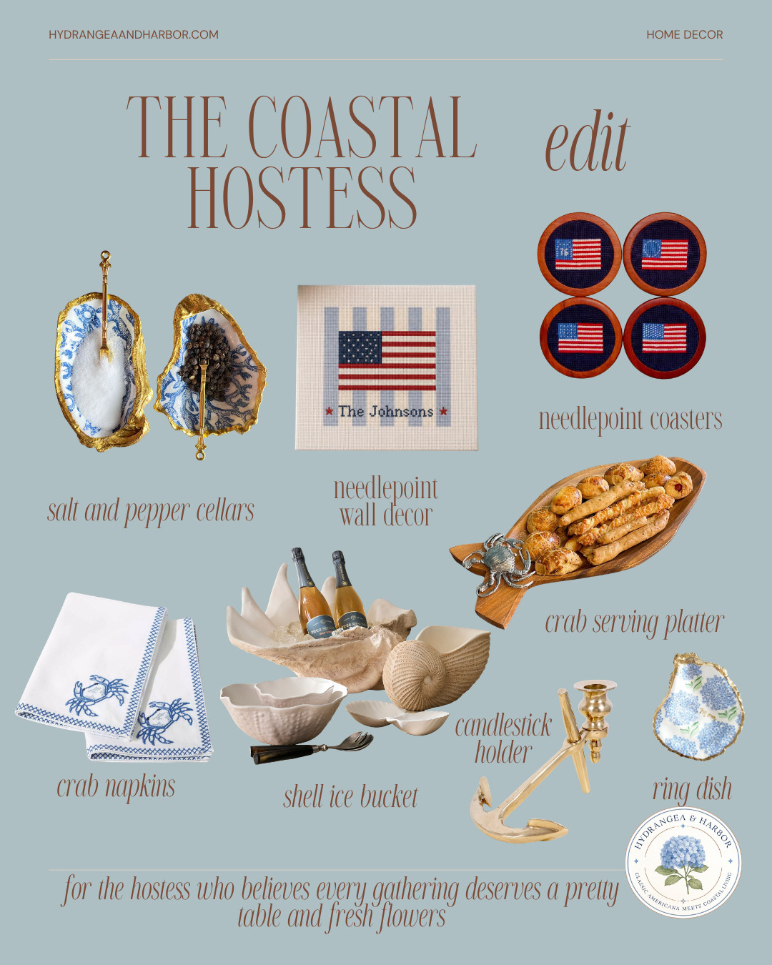 A beautiful table is never really about the table.

It's about Sunday suppers, holiday gatherings, impromptu celebrations, and the people who fill the seats around it.

This week's Coastal Hostess Edit is inspired by blue-and-white classics, coastal details, fresh flowers, and the art of making guests feel welcome.

Because every gathering deserves a pretty table and fresh hydrangeas.

Comment HOSTESS for links to everything featured. 

 
