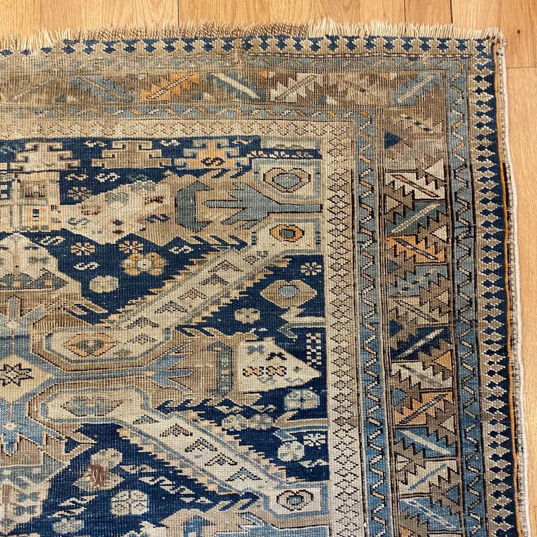 Antique Caucasian Seychour Rug 4' x 5' 3 Blue Hand Knotted Oriental Rug | Etsy (Global)