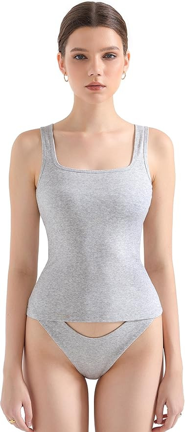 SUUKSESS Women Cotton Ribbed Summer Going Out Tops Padded Trendy Basic Tank Tops | Amazon (US)