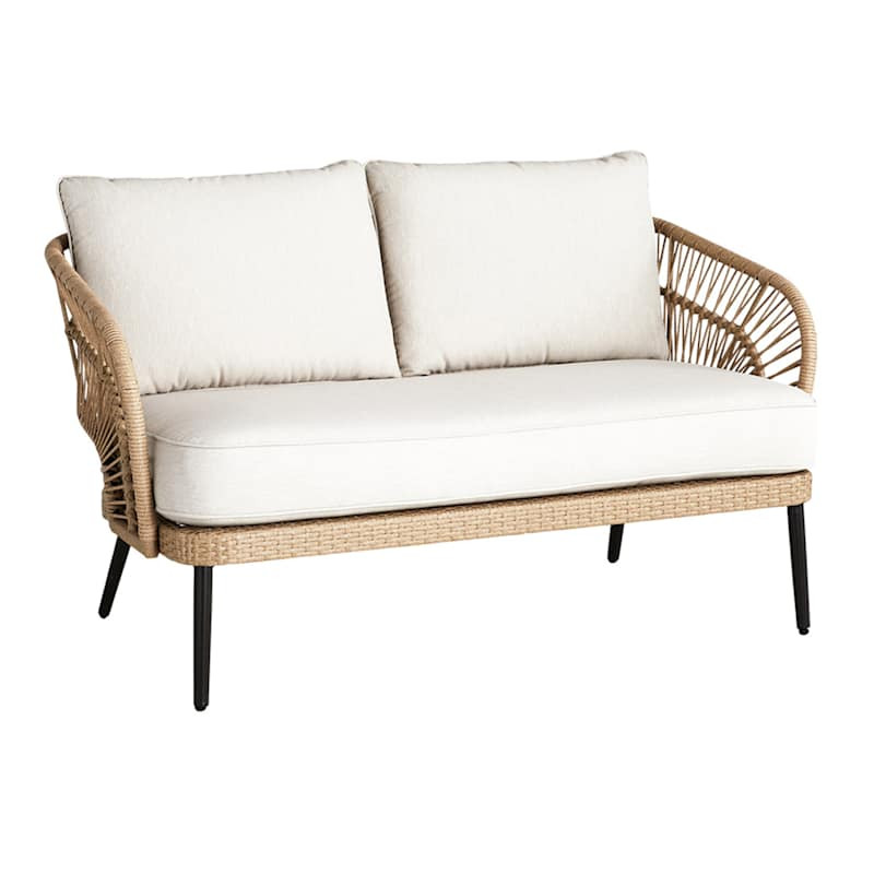 Paloma Taupe Patio Loveseat Wicker with Sand Cushions | At Home