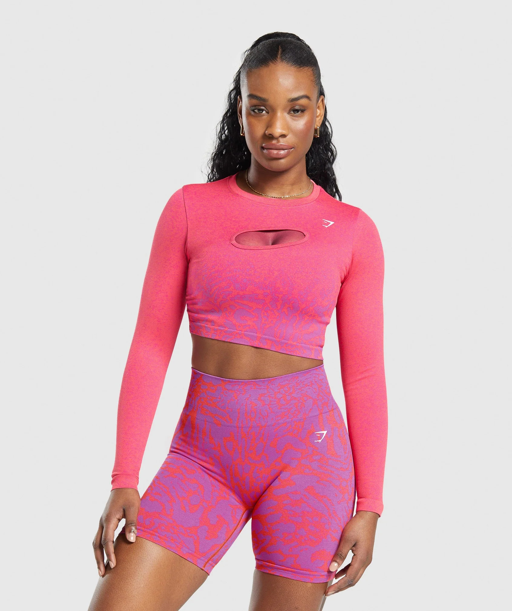 Gymshark Adapt Safari Seamless Faded Long Sleeve Top - Shelly Pink/Fly Coral | Gymshark US