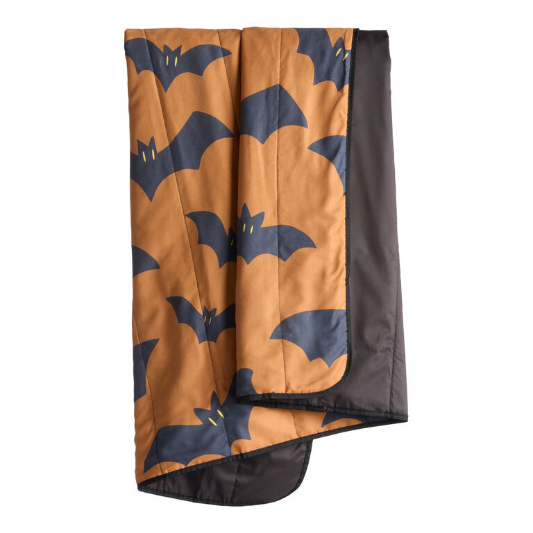 Rust and Black Bat Print Roll Up Picnic Blanket with Strap | World Market