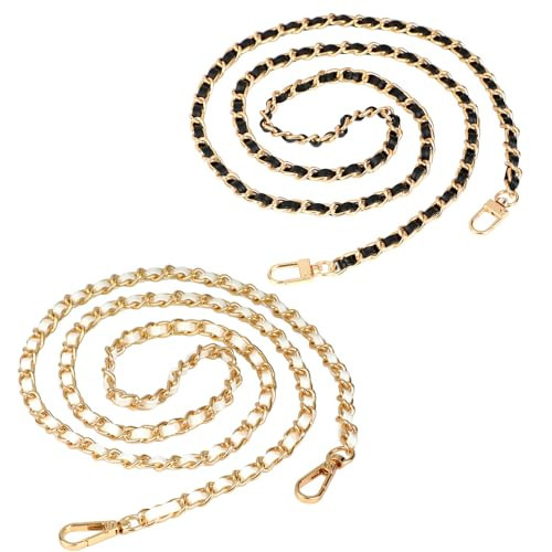 2 PCS Purse Chain Strap, 47" DIY Bag Chain Strap Replacement, Leather Metal Chain Straps Crossbody Bag Purse Accessories Straps Shoulder Bag Charms for Handbag Bags (Black&White, Gold Chain) | Amazon (US)