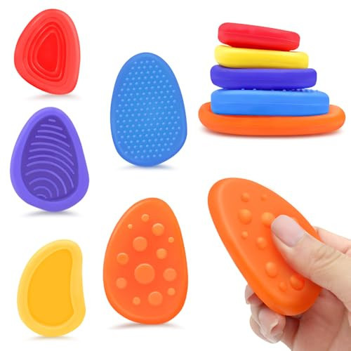 Sensory Stone Fidget Toys, 6 Pcs Quiet Worry Stone for Kids/Adults Calming, Silicone Stress Toys for Anxiety/Autism/ADHD Relief, Easter Basket Stuffers for Kids | Amazon (US)