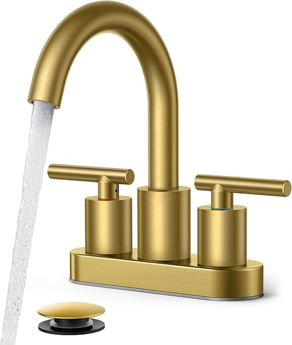 FORIOUS 4" Brushed Gold Bathroom Sink Faucet 2 Hole, Bulk Centerset Faucet | Amazon (US)