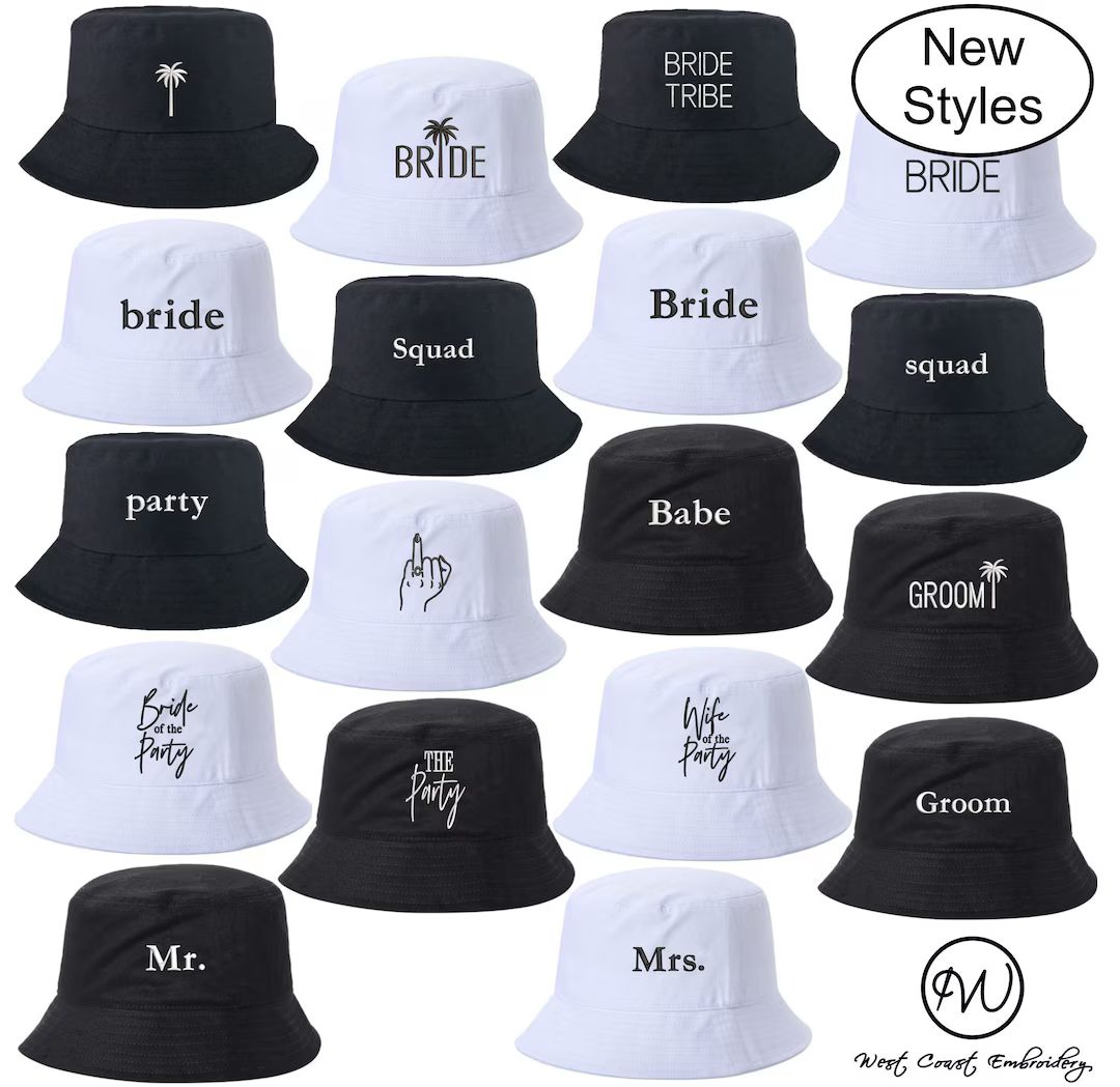 Custom Embroidered Bride Bachelorette Squad Black White Bucket Hat | Etsy (US)