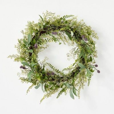 Mixed Greenery And Asymmetrical Thistle Wreath - Threshold™ Designed With Studio Mcgee : Target | Target