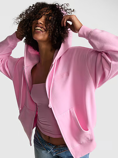 Ivy Fleece Campus Full-Zip Hoodie, Pink, XS - Women's Hoodies & Sweatshirts - PINK | Victoria's Secret (US / CA )