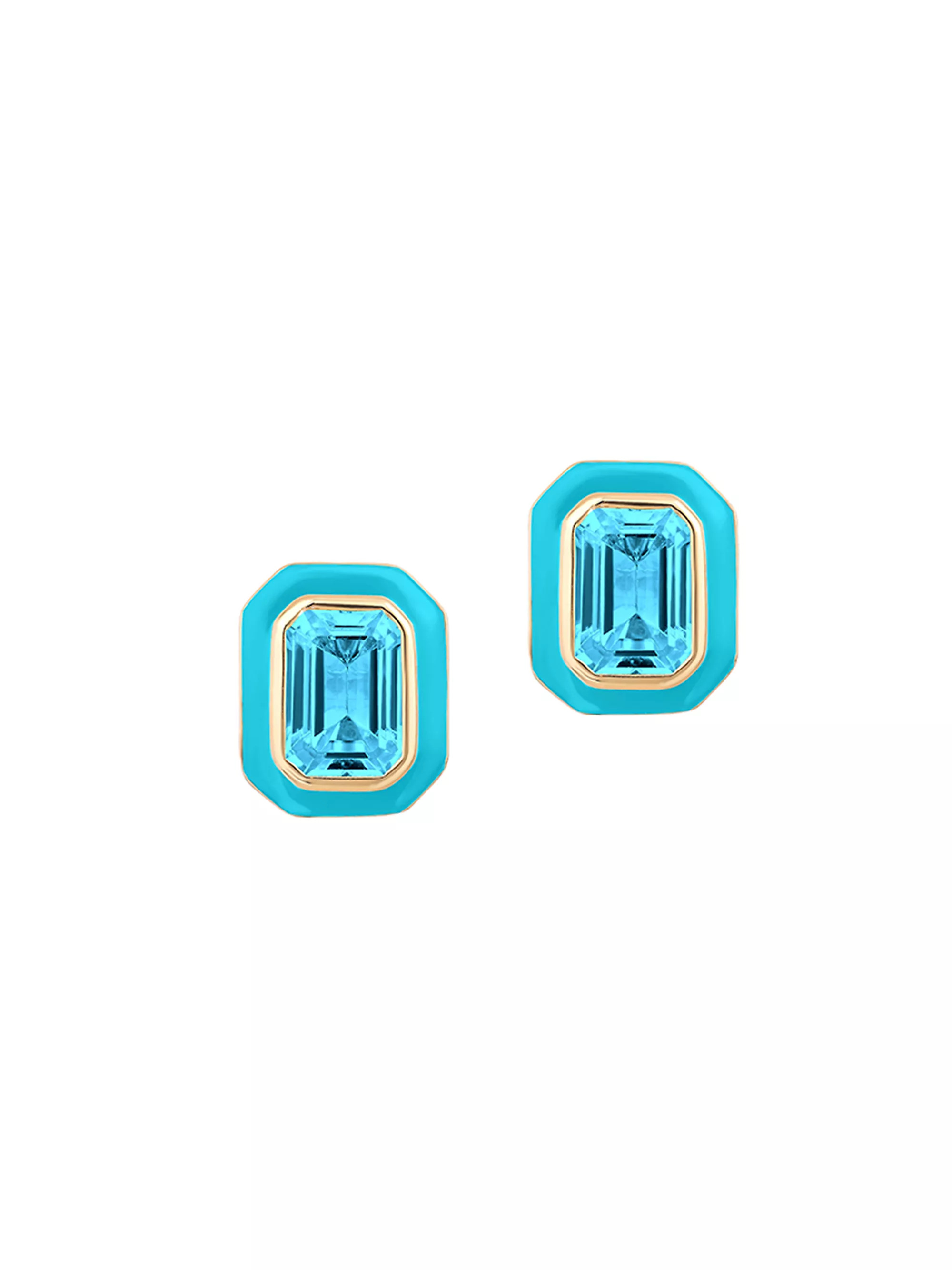 Queen 18K Yellow Gold, Blue Topaz, & Enamel Stud Earrings | Saks Fifth Avenue