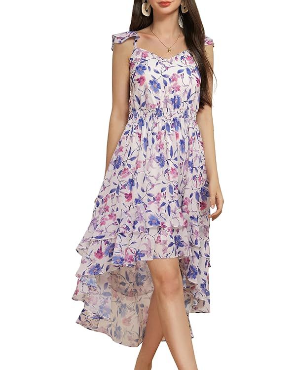 GRACE KARIN Women's Floral Dress 2024 Summer Sleeveless V Neck High Low Hem Tiered Ruffle Flowy M... | Amazon (US)