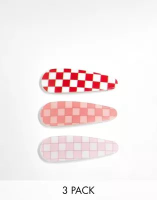 DesignB London pack of 3 printed hair clips in pink and red | ASOS (Global)
