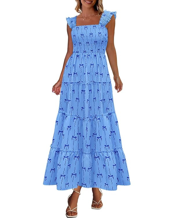 PRETTYGARDEN Women's 2025 Floral Maxi Sundress Smocked Tank Dress Sleeveless Ruffle Summer Tiered... | Amazon (US)